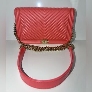 Chanel Coral Pink Lambskin Wallet on Chain